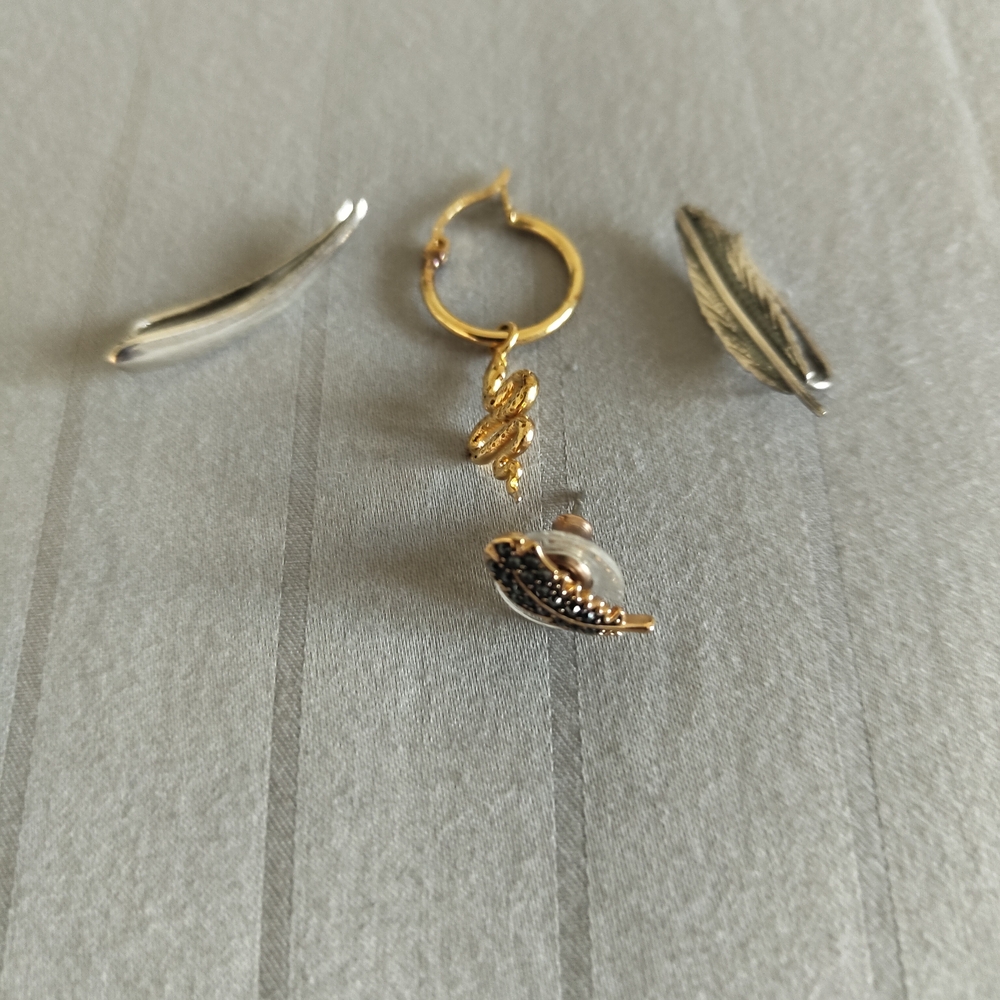 Elegant Gold and Silver Feather Earrings